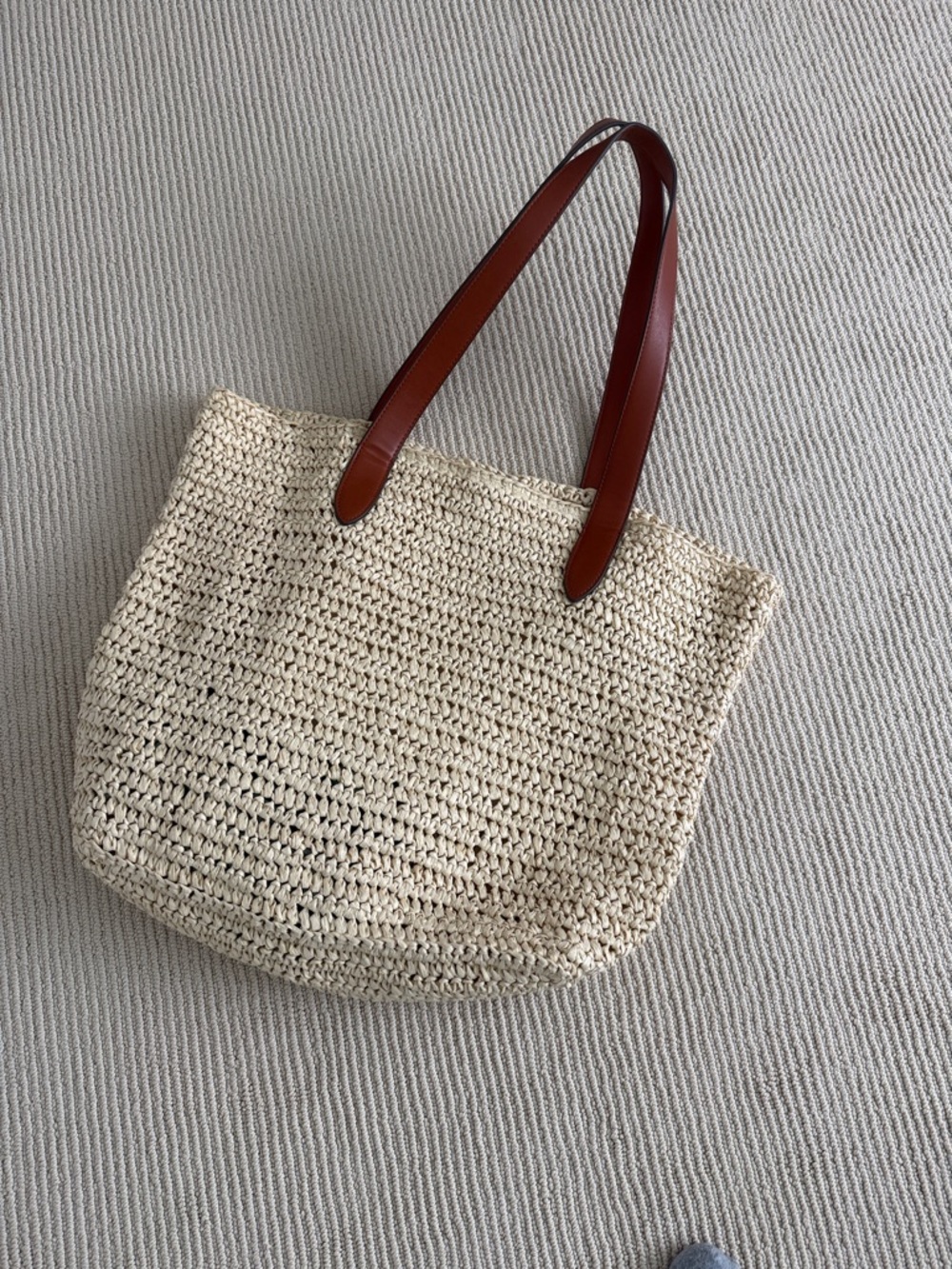 Banana Republic Woven Straw Tote Bag with Brown Leather Handles